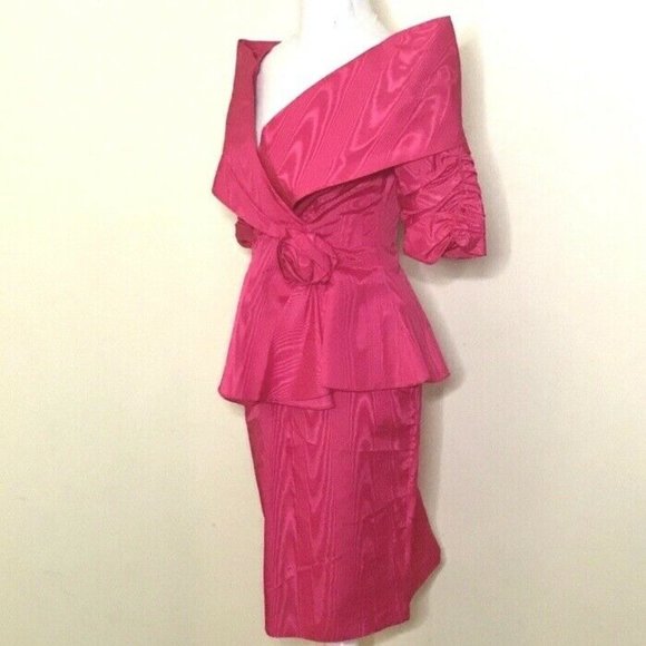 Vintage 80s Pink Taffeta Skirt Set Suit Small USA - Picture 2 of 7